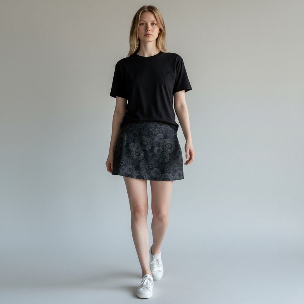 Tranquility by Colorado Clothing Skort XL Black Grey Floral Mandala Activewear